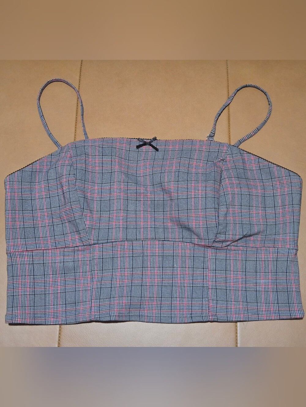 wild fable Gray and Pink Plaid Spaghetti Strap Crop Top